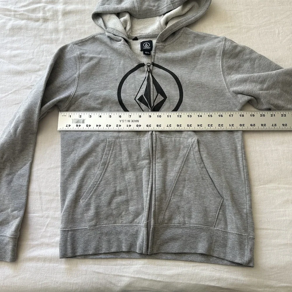 Volcom‎ Hoodie Youth Large Grey Pullover Sweatshirt Peace is Progress Zip Up